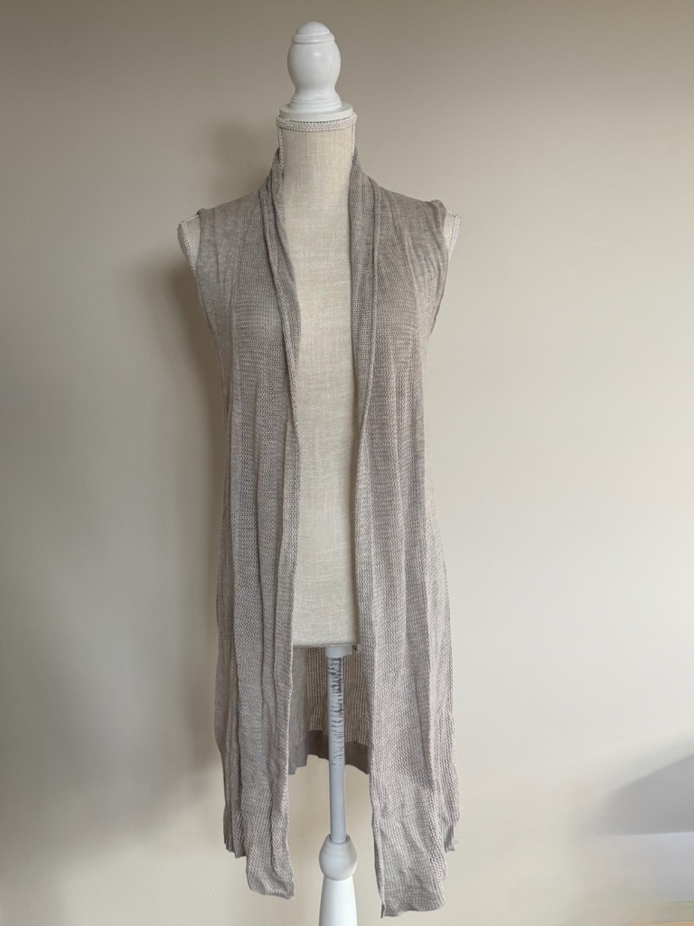 Joan Vass Neutral Taupe Open-Weave Cardigan
